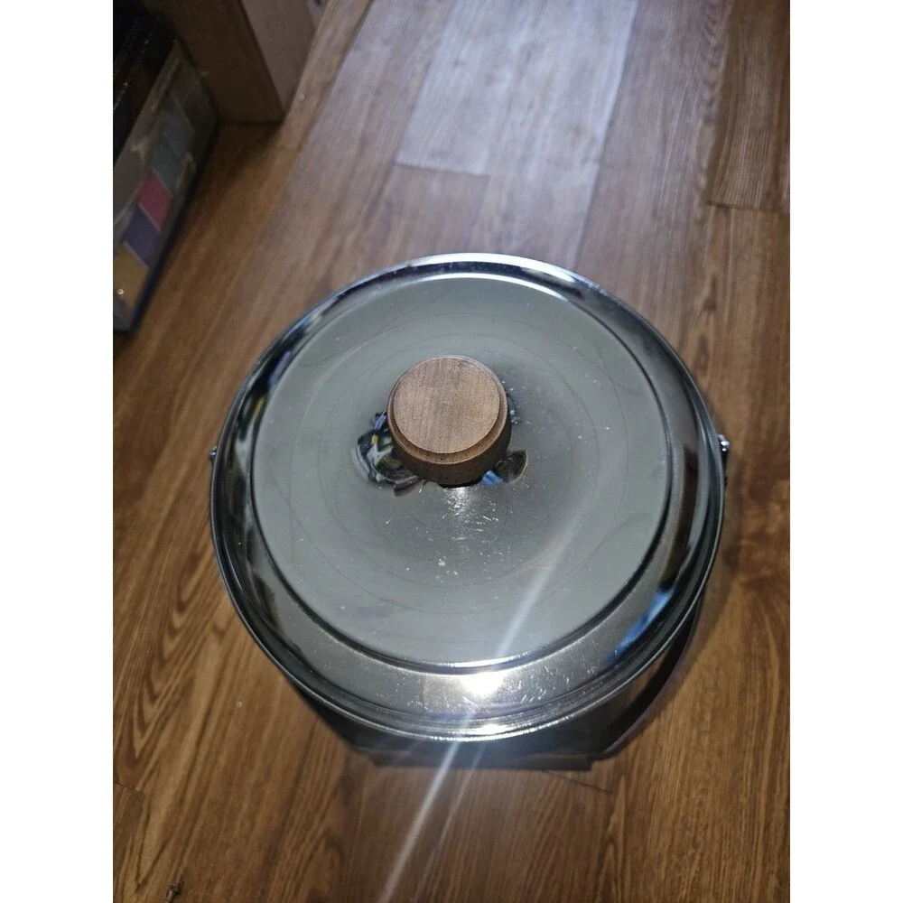 Vintage Kromex Faux Wood Grain Chrome Insulated Ice Bucket 11